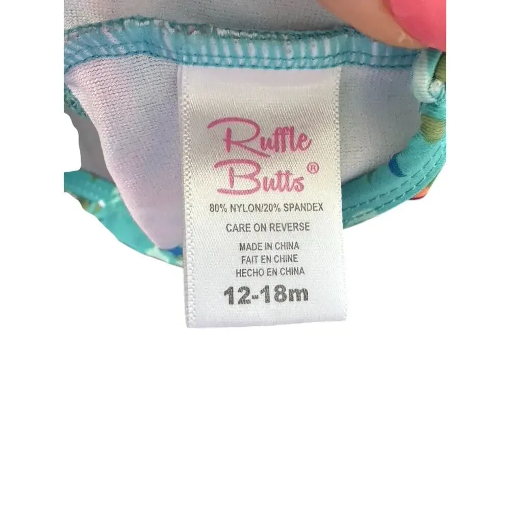 Ruffle Butts Aqua Floral Bikini Bottom With Ruffles on Back Sz 12-18 Months New